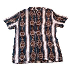 Casa Moda Couture Men’s Sz L Luxury GOLD & BLACK Design Button Front Boho Hippie